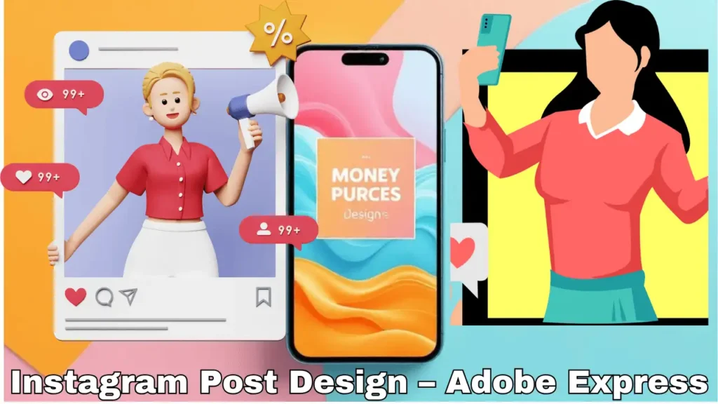 Designing Instagram post using Adobe Express app on mobile phone