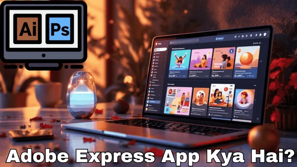Adobe Express app interface showing templates for thumbnails and social media posts
