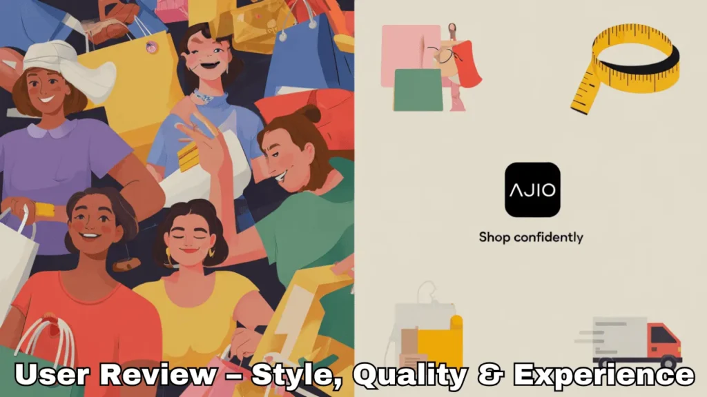 AJIO App review Hindi image showing user experience pros and cons