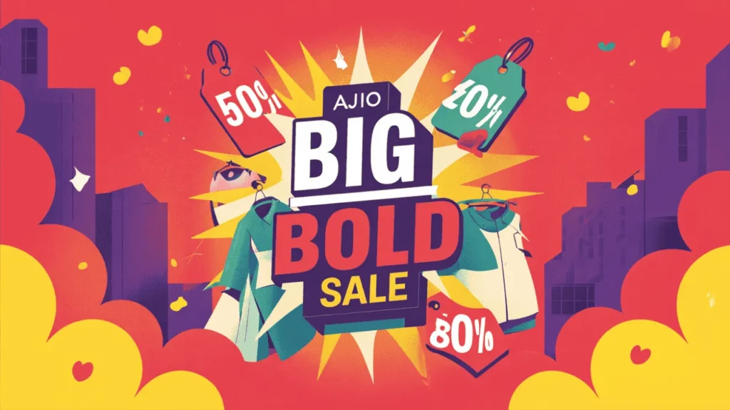 AJIO Big Bold Sale Hindi image showing heavy fashion discounts