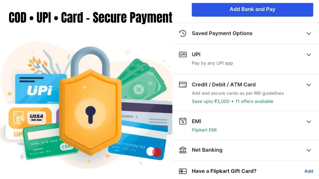 Flipkart payment options COD UPI card