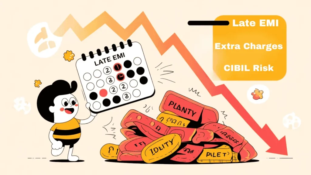 KreditBee late payment charges and EMI risk Hindi image