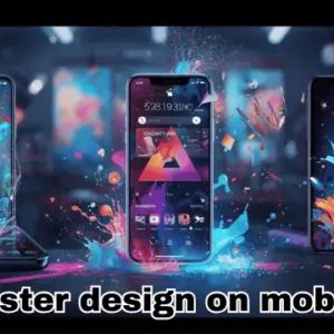 Person creating poster design on mobile using free art and design apps like Canva