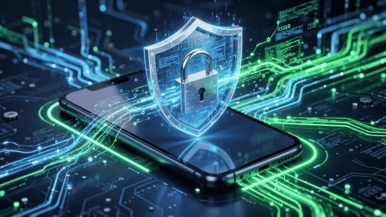Secure government apps protection concept with mobile shield