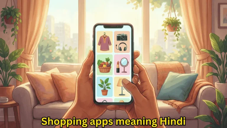 Shopping apps meaning Hindi showing mobile app based online shopping categories