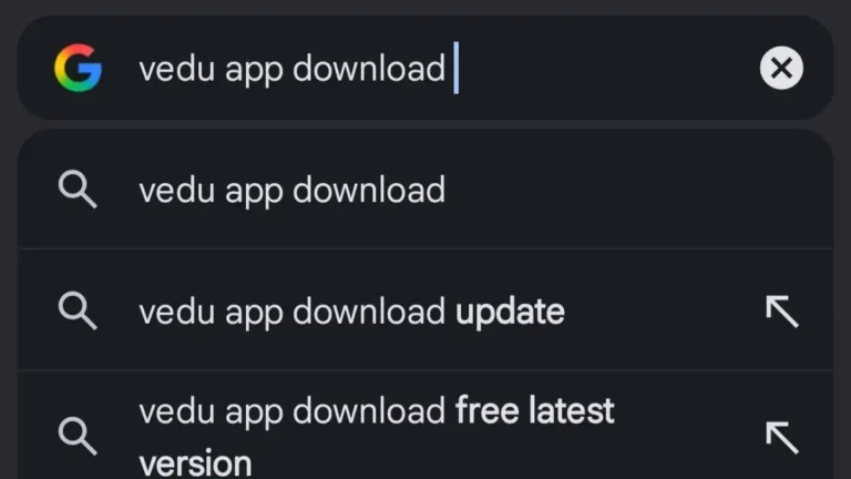 google search suggestions showing vedu app download keyword results