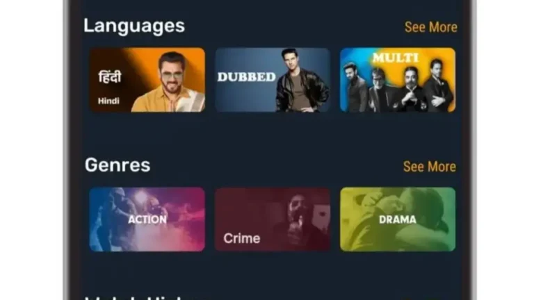 vedu app streaming interface showing languages and genres categories