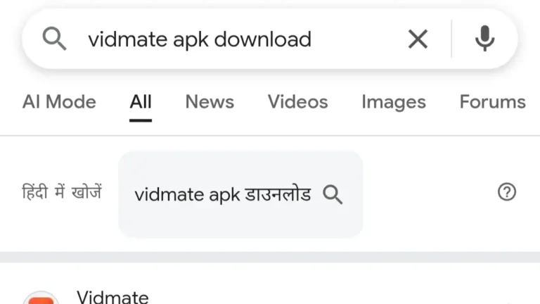Vidmate app kaise download Karen ke liye Google par vidmate apk download search karte hue Android mobile screen